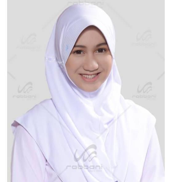 cs☆Stock Banyak↔ Jilbab Hijab Serut Pita Sekolah RABBANI KW Bahan Kaos SD SMP SMA Putih Coklat Pramu
