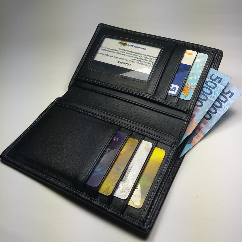 Dompet Pria 3/4 Berdiri Kulit Asli Garut 100% Kulit Asli - Dompet Pria 3/4-Hitam