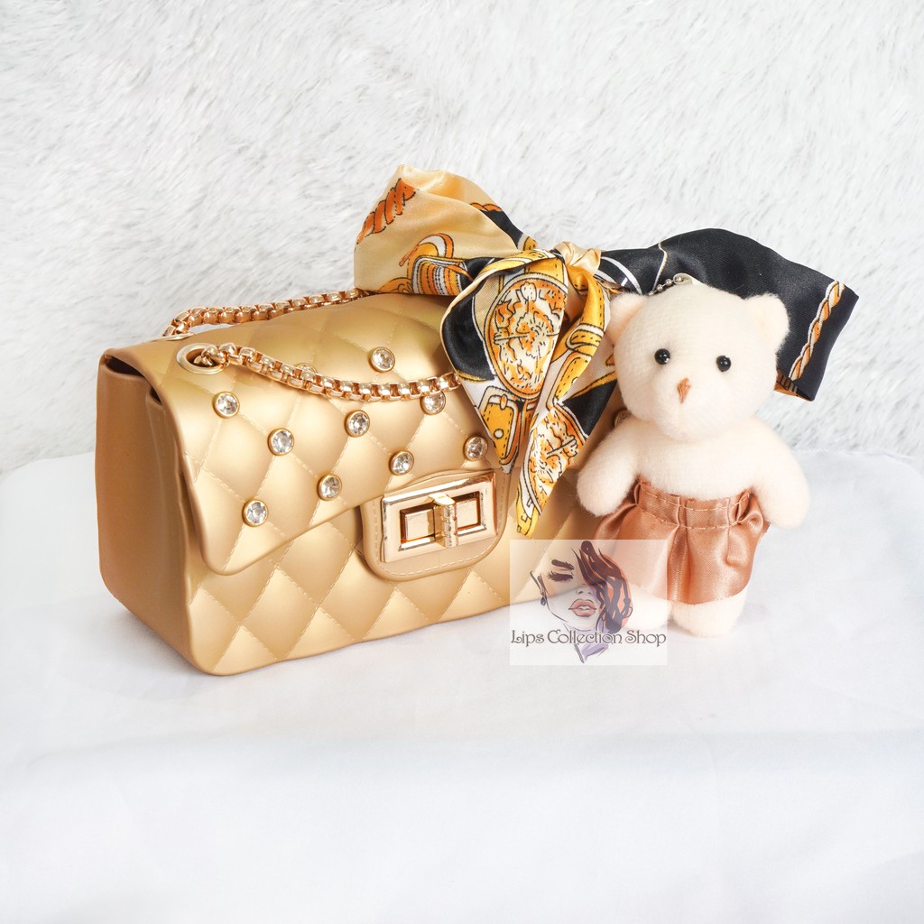 Tas Jelly Matte Classic Kotak Diamond 18 Cm (Gratis Boneka &amp; Syal)