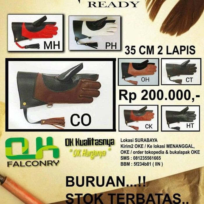 Glove Falconry Sarung Tangan Burung Hantu Elang Alap Kulit Sapi