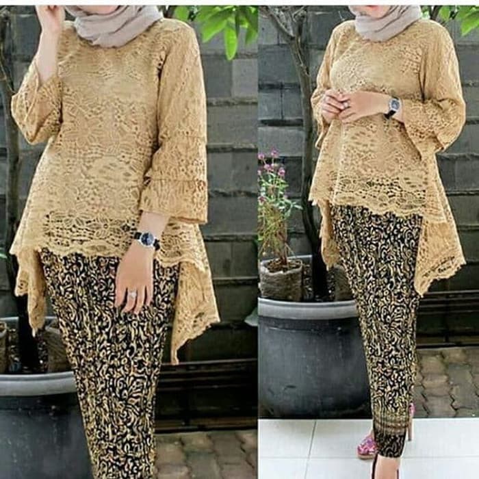 set kebaya brukat bianca rok plisket fashion wanita brukat