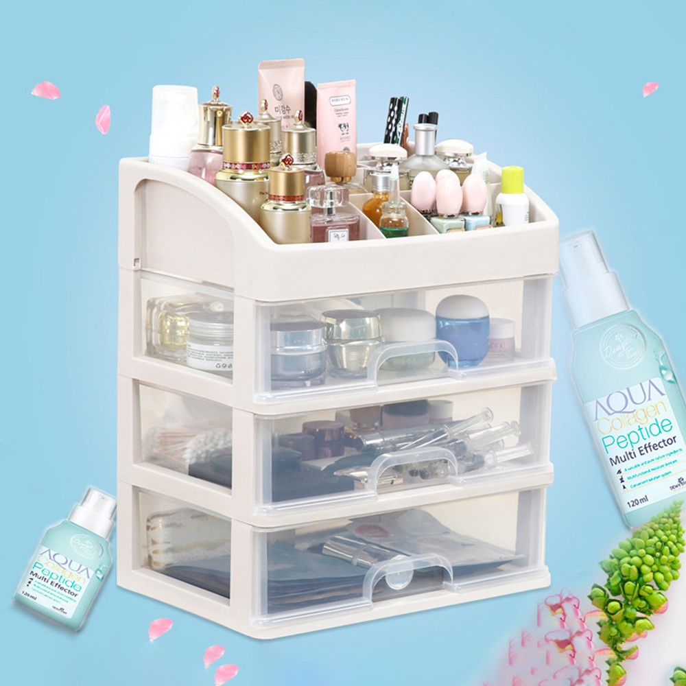 HOVELSHOP Rak Kosmetik Make Up Storage Box 3 Laci Kotak Organizer Multifungsi