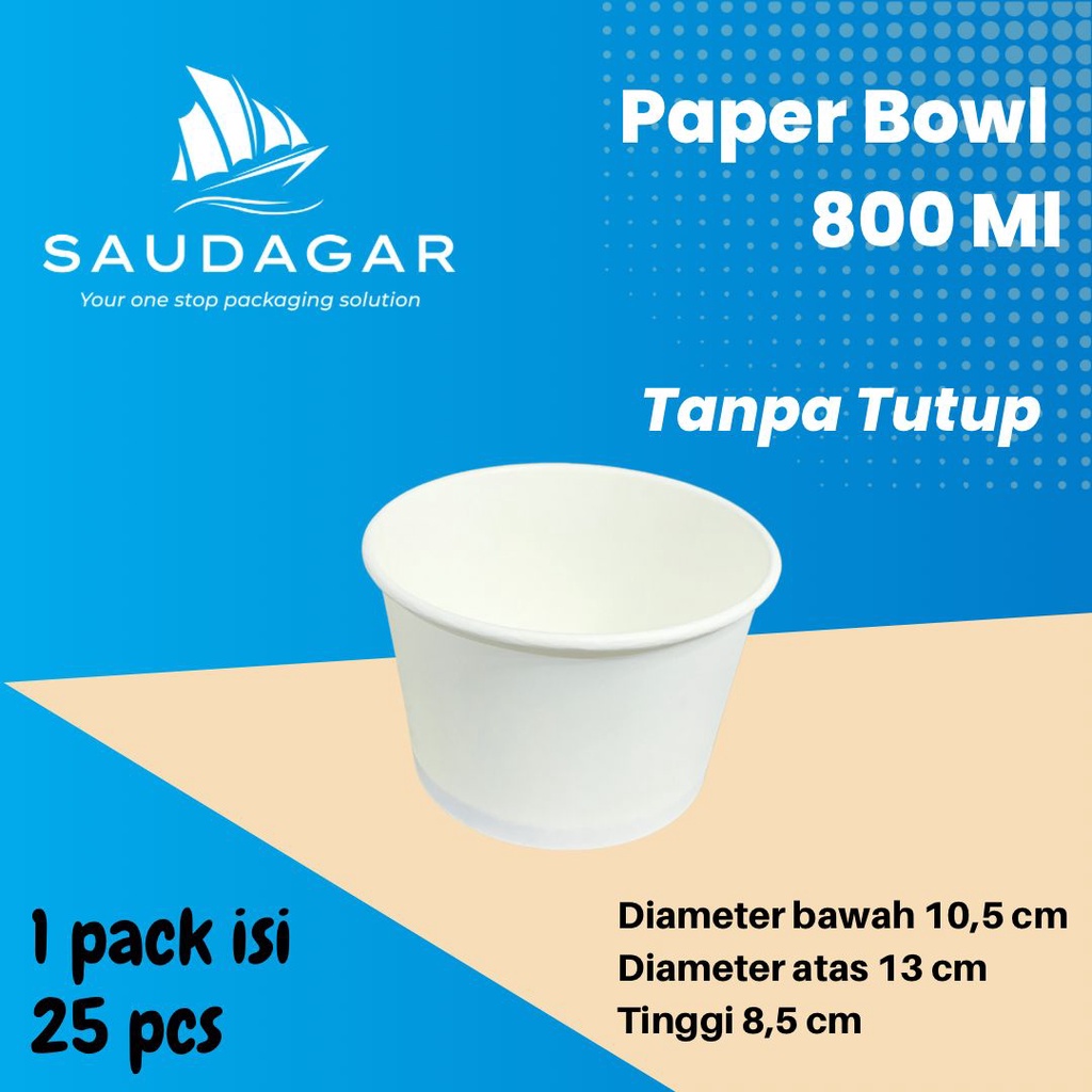 Paper Rice Bowl 800 ml / Mangkok Ketas Tanpa Tutup