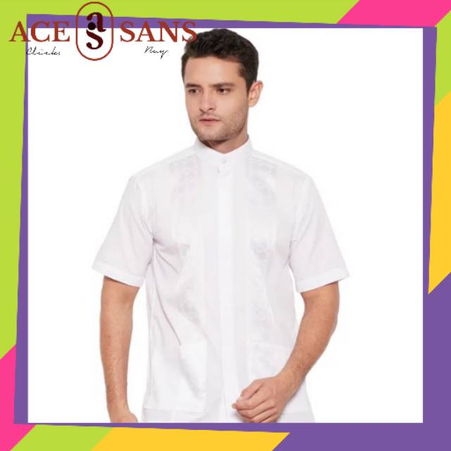 Alisan Koko Bordir Lengan Pendek Putih KBOKO00037 Putih SS | Kemeja | Alisan | Kemeja Lengan Pendek