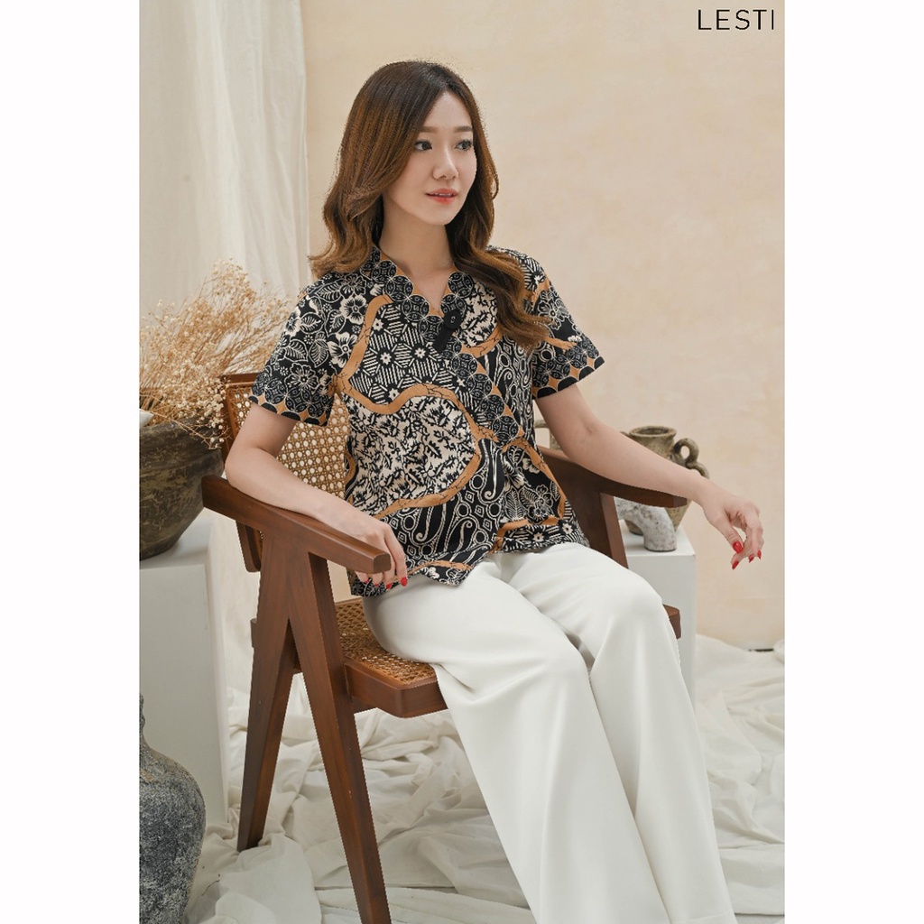 Evercloth Lesti Blouse Wanita Atasan Wanita Baju Batik Wanita Jumbo Top Seragam