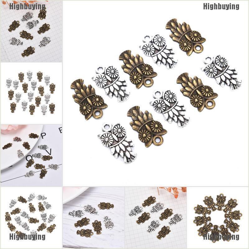 Hbid Glory 10Pcs / Set Liontin Bentuk Burung Hantu Bahan Alloy Gaya Vintage Untuk DIY Perhiasan