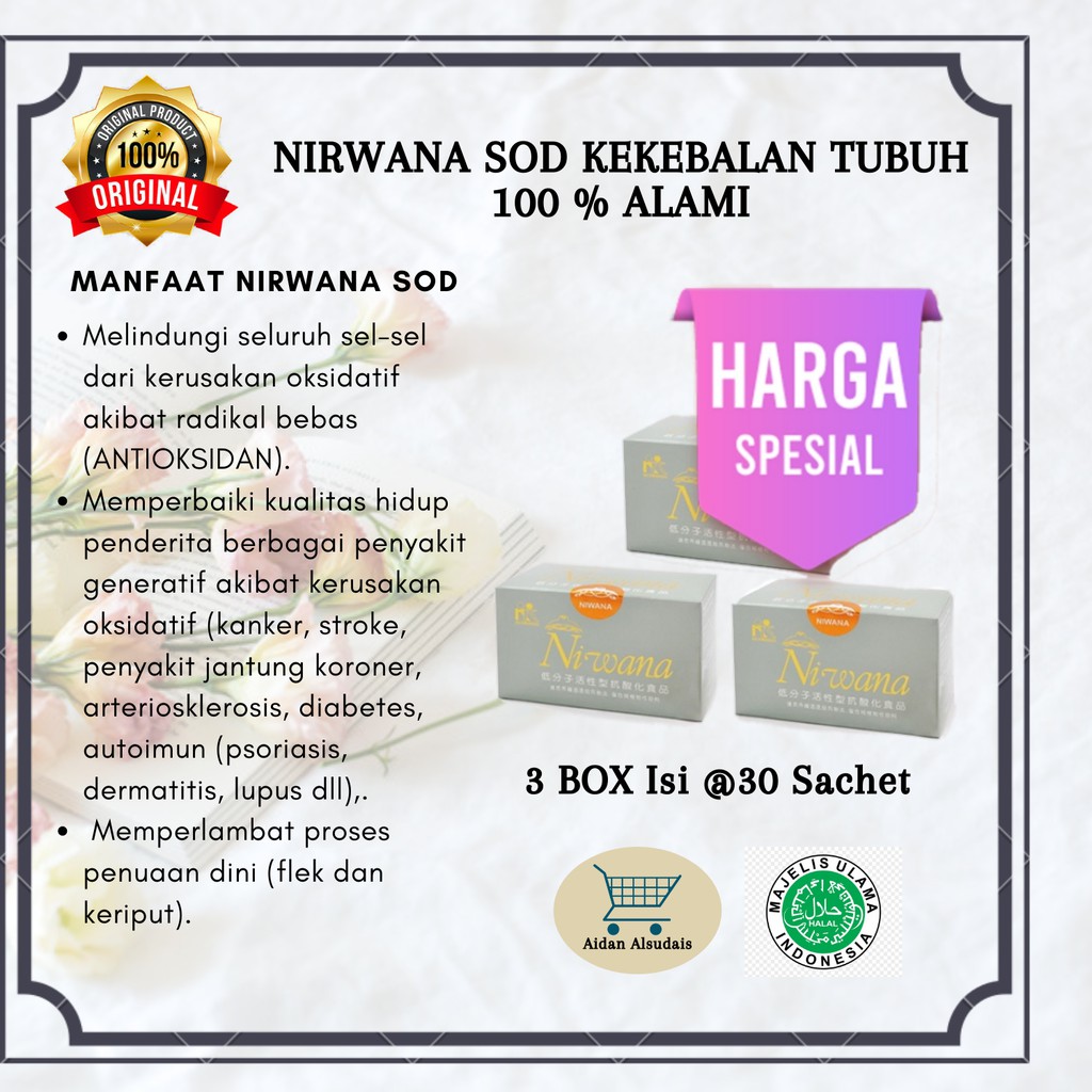 

Niwana SOD Suplemen Antioksidan Tinggi Herbal Alami (3 x 30 Sachets @3 gr)