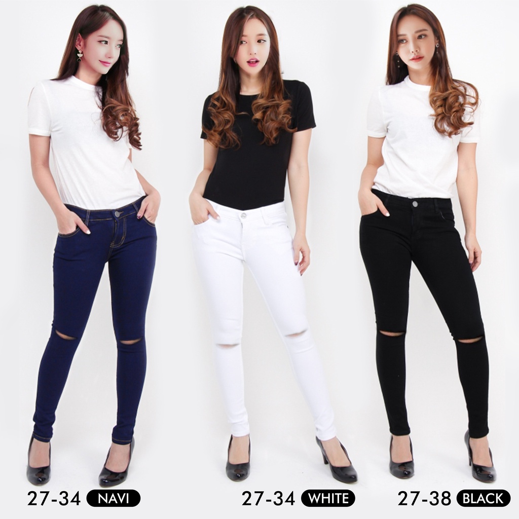 CELANA JEANS CEWEK WANITA KC KNEE CUT RIPPED DESTROY MURAH SOBEK LUTUT BIGSIZE JUMBO MOM JEANS