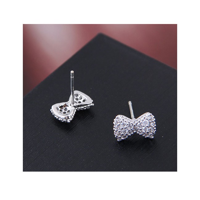 LRC Anting Tusuk Fashion Silver 925 Silver Pin Copper Micro Inlaid Zircon Bow Earrings A58909