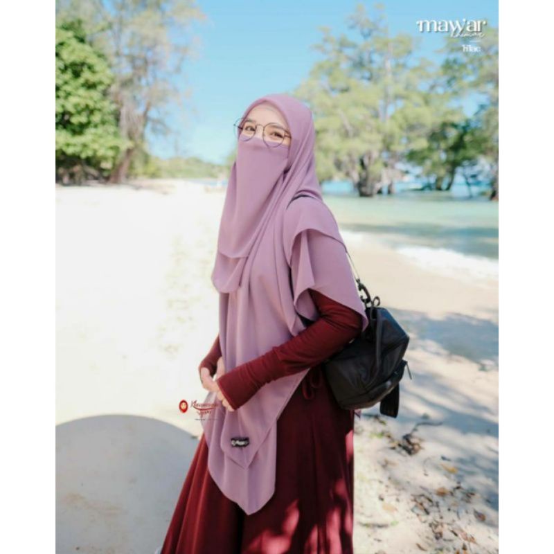 Khimar Instan Dua Layer Ceruty Jumbo Plus Cadar || Kerudung Segi Tiga Instan Syari || Hijab Instan Jumbo Syari-5
