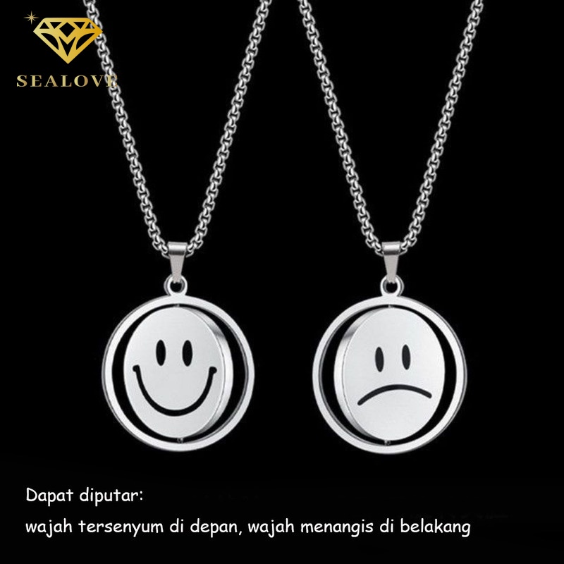 SEALOVE kalung titanium Pria Keren Hip-hop Cowok Smile Fashion Simple Korea Dan Wanita Kalung