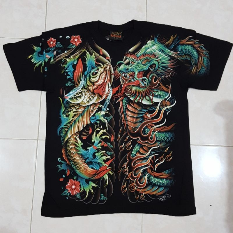 Kaos Rock Chang Tee FULL HD Import Naga Ikan Koi Seri Jepang Yakuza Japanese Series Glow In The Dark