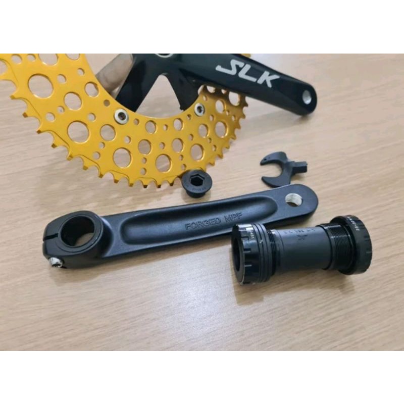 Crank Set HT2 Sepeda Arm SLK Chainring Smith Buble 54 T 56T Black Gold Hollowtech II - Hitam Kuning Crankset Folding Bike Roadbike Seli Litepro 54 T 56 T 170mm