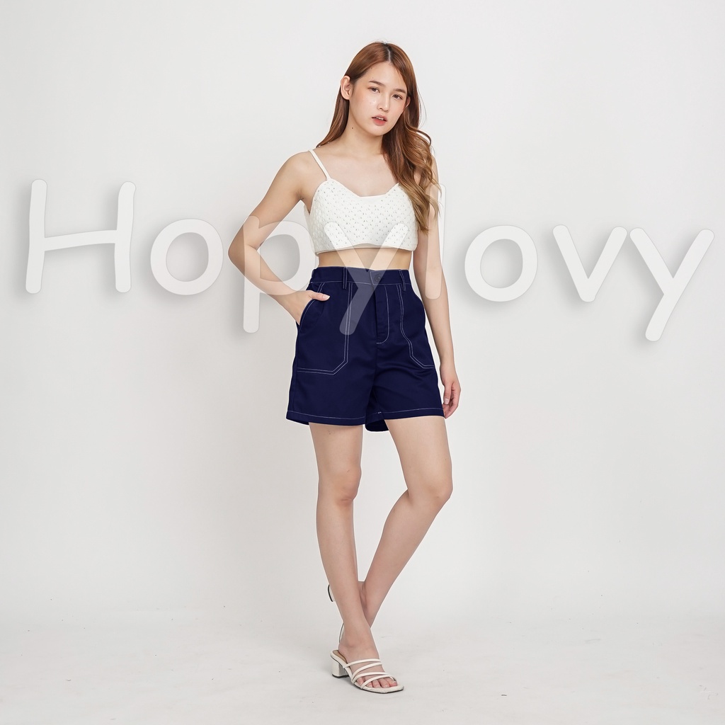 HOPYLOVY Celana Pendek Wanita Hotpants High Waist Bahan Katun List Putih Rabella