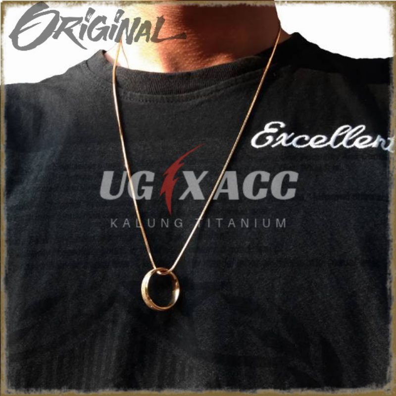 Kalung Titanium Dan Cincin Jari Titanium Pria Wanita Anti Karat Gold Emas Model Kotak Kalung Monel A