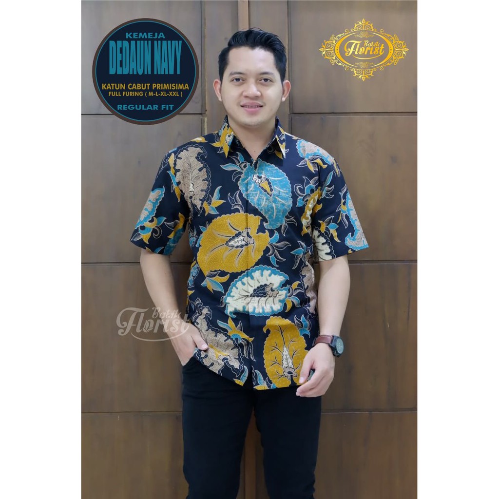 DEDAUN NAVY kemeja batik pria lengan panjang terbaru ORIGINAL BY FLORIST