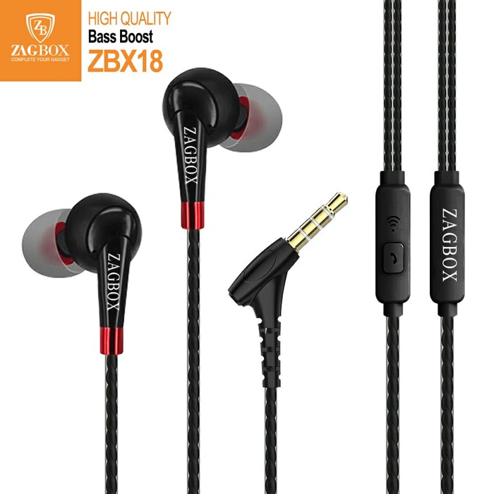 Handsfree Headset ZAGBOX ZBX18 Extra Bass ORIGINAL - Hitam