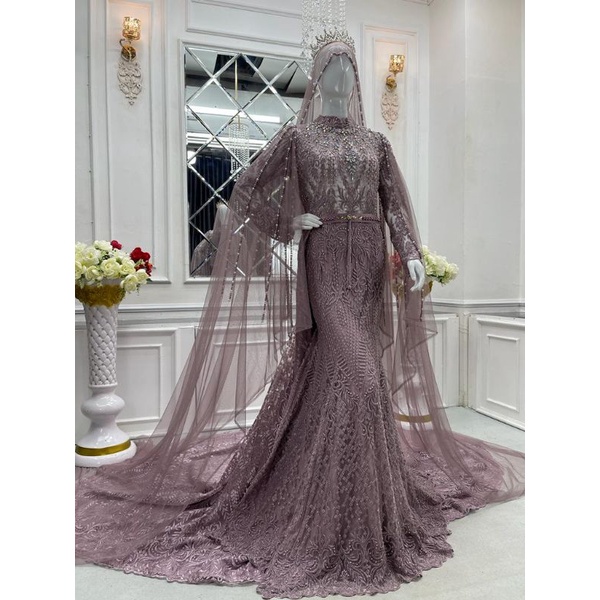 kebaya pengantin slim duyung full Payet ekor