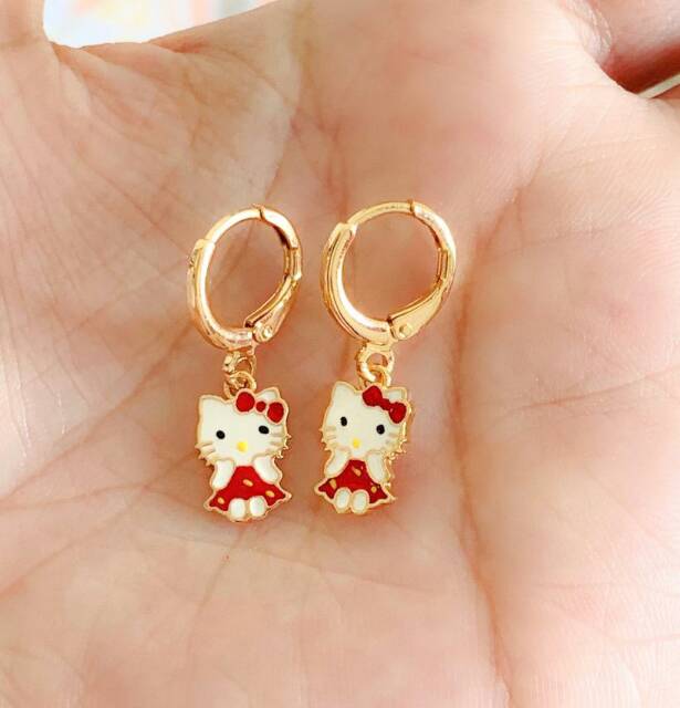 Anting Anak Hellokitty red dress gold