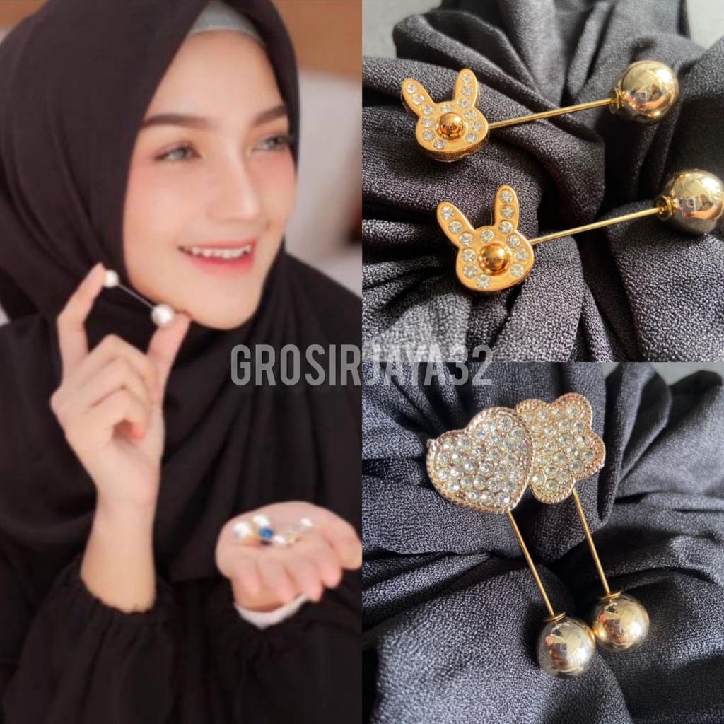 (GROSIRJAYA32) Bros Set tuspin Jilbab Bros Baju Pin Mutiara Bros Berlian Aksesoris Fashion Wanita Import