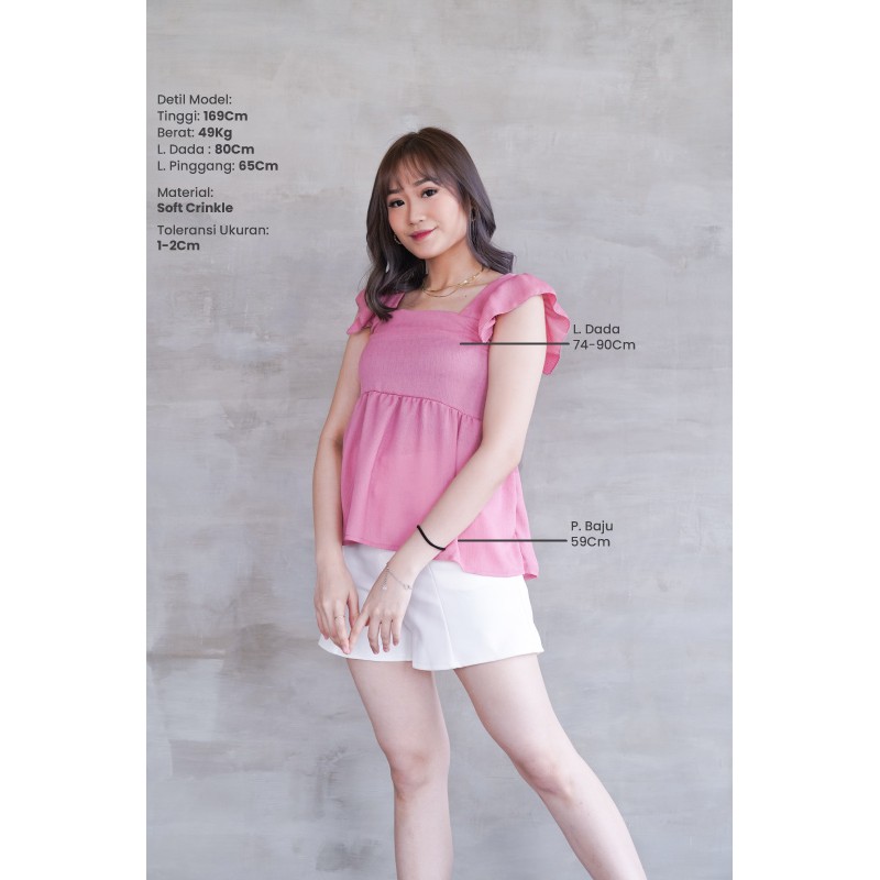 Square Ruffle Crinkle Atasan Wanita Blouse