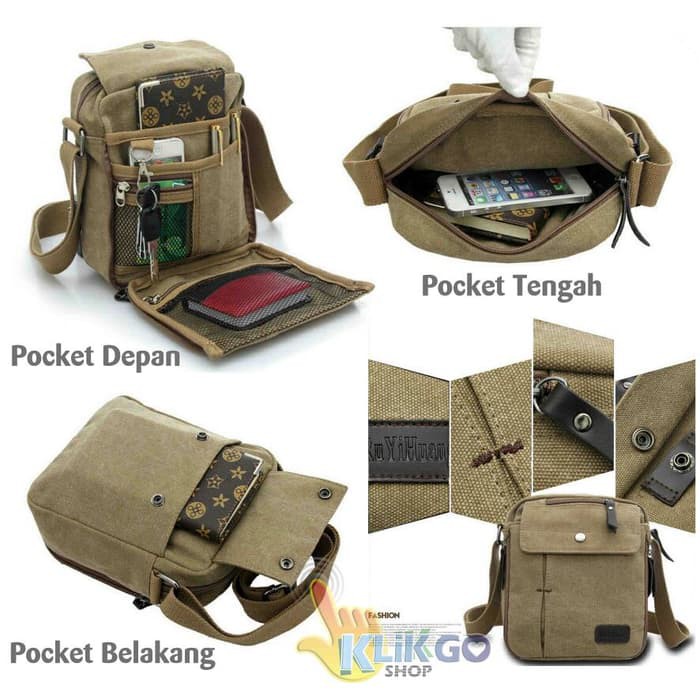 TAS UNIK MULTIFUNGSI PRIA KECIL TAS BAHU SELEMPANG BAHAN KANVAS