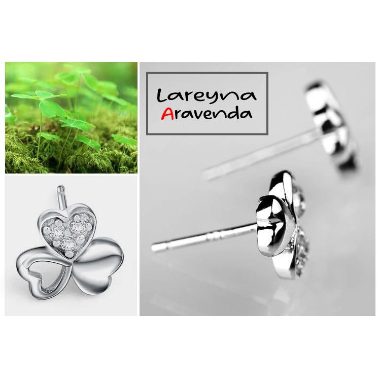 Anting Titanium Wanita Motif Clover Kristal Crystal AT002