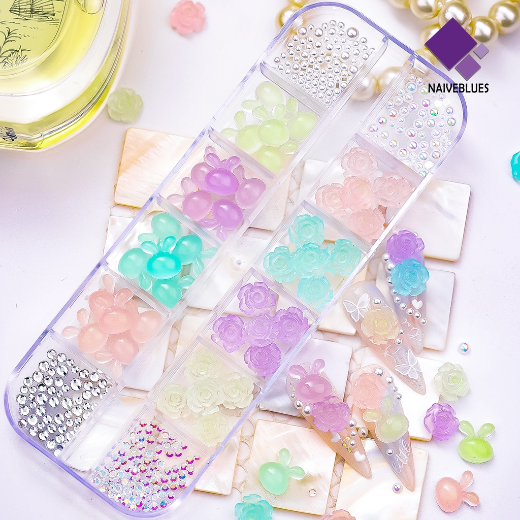 Naiveblue &gt; Charms Bunga / Kelinci Luminous Bahan Akrilik Untuk Dekorasi Nail Art / Manicure