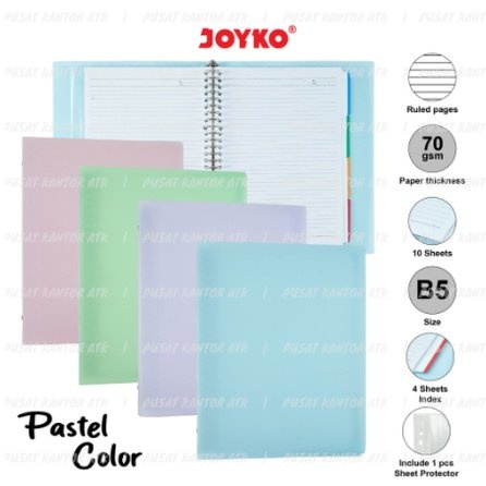 

Binder Note Joyko B5 Loose Leaf Pastel Colour B5-MHPT-143 Isi 10 Lembar Loose Leaf 5 Lembar Index 26 Lubang Notebook | Binder Buku Jurnal Catatan Log Kampus Campus Warna Pastel Biru Hijau Pink Ungu | Murah Berkualitas Grosir dan Eceran Original