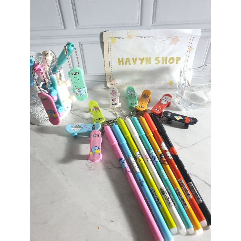 (12pc) pen gel BTS BT-21 SKATEBOARD/PEN BTS BT 21/gel SKATEBOARD mika-KARTUN