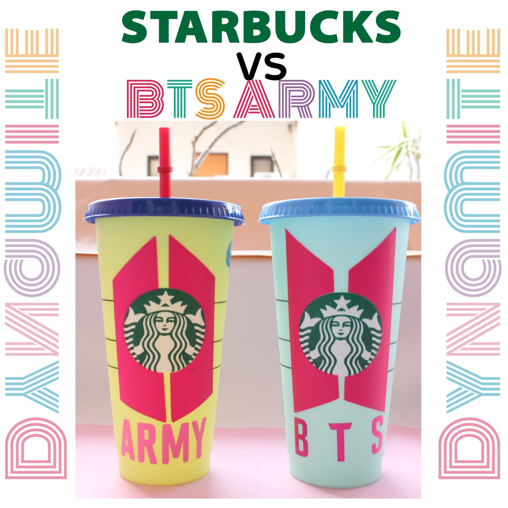 Custom Sticker Tumblers Reusable STARBUCKS BTS ARMY/Free Custom Nama/Sticker Kpop