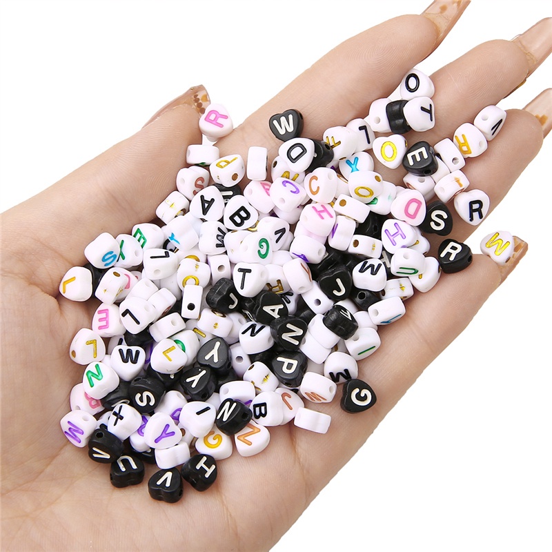 100Pcs/lot 7x7mm Randomly Hearted Mix 26 Letter Beads Spacer Loose DIY Beads For Bracelet Necklace Jewelry Making