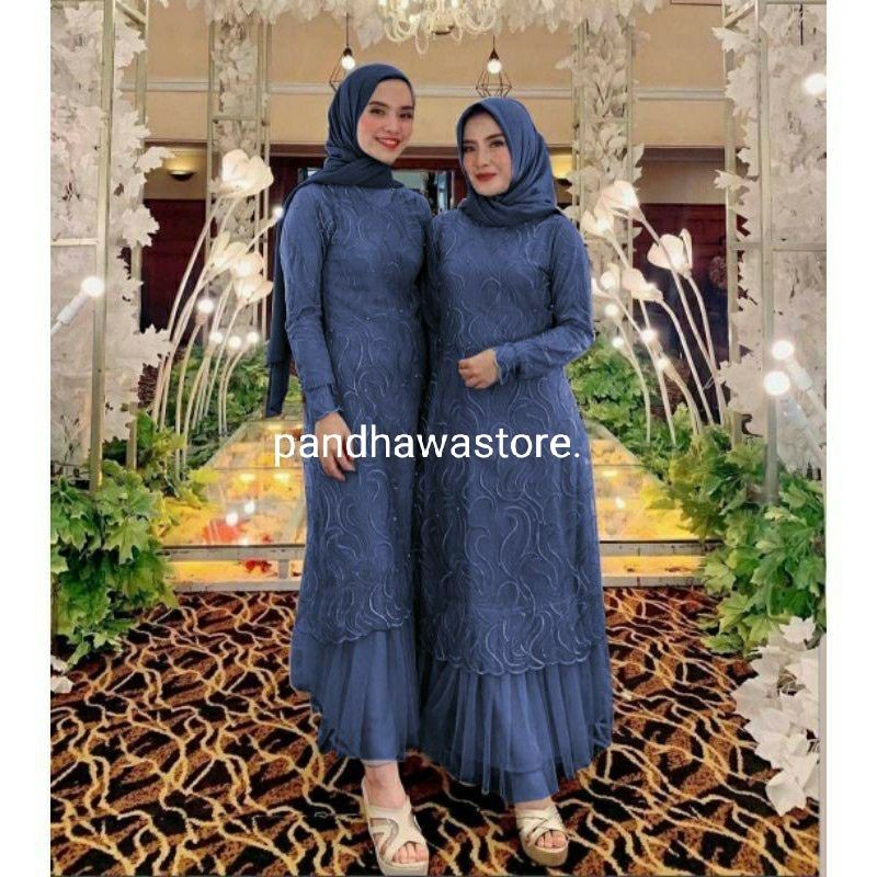 GAMIS TULLE MIX TUTU SHIMA / DRESS KEBAYA MODERN / BAHAN TILE RUBY MUTIARA / GAMIS FASHION PESTA.