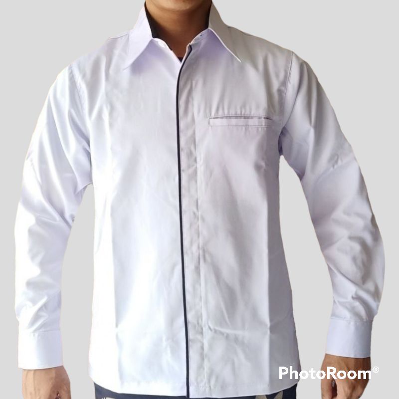 Baju putih tangan panjang murah custom bordir/kemeja kerja kantor