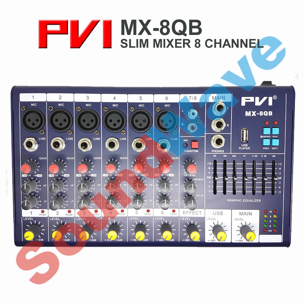 ORIGINAL PVI MX 8QB MIXER PASIF 8 CHANNEL | 6 MONO 2 STEREO | USB BLUETOOTH EQ CONSOLE AUDIO MX8QB U