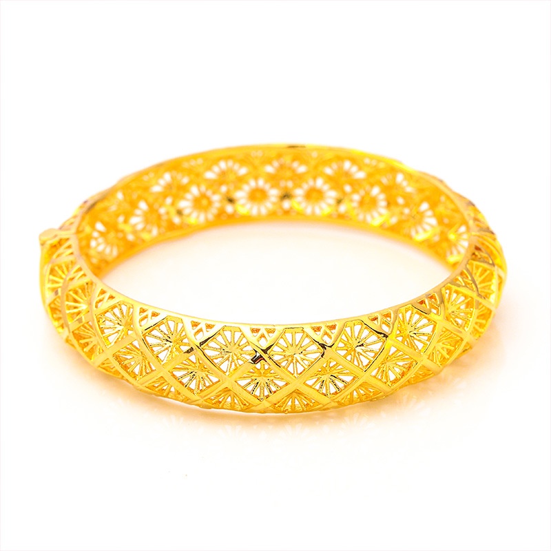 Gelang Emas Emas Asli Kadar 375Model Ukiran Gaya Vintage Untuk Wanita