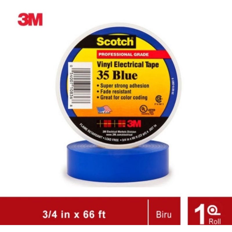Lakban Listrik Selotip Isolasi Kabel Scotch 35 Blue Vinyl Electrical Tape Biru 3M