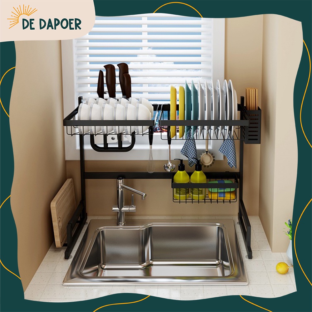 Rak Piring Wastafel Stainless Hitam Rak Wastafel Rak Pengering Piring Bagus Tebal Anti Karat