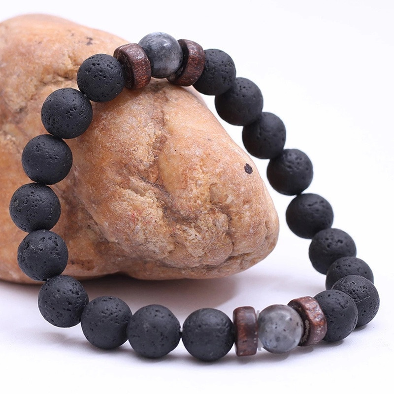 Men Volcanic Stone Bracelet / 8mm Moonstone Bead chakra Lava Beads Diffuser Bracelet