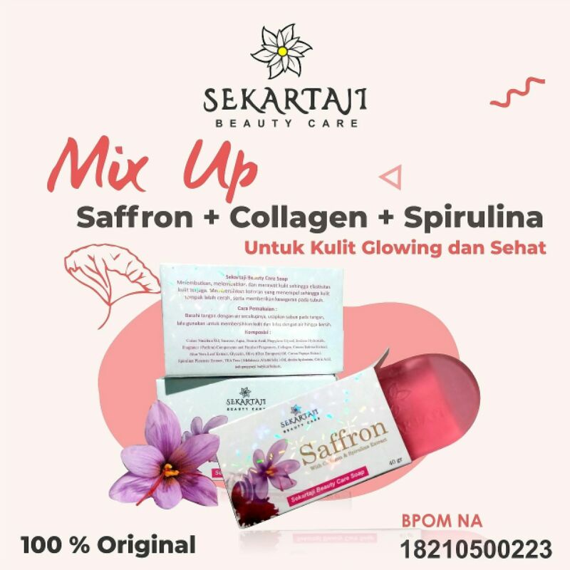 SABUN PENGHILANG JERAWAT DAN PEMUTIH WAJAH EXTRA SAFFRON + SPIRULINA PLUS COLAGEN