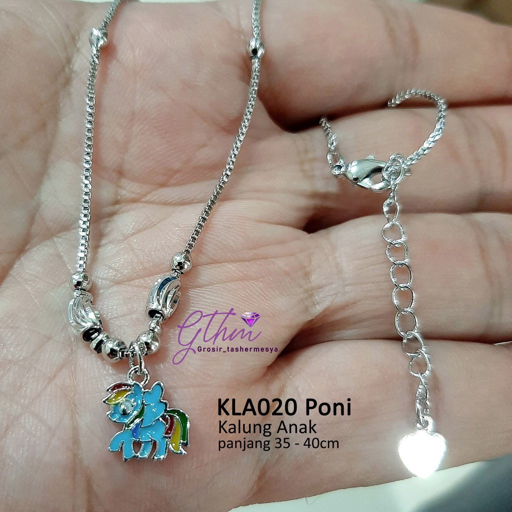 kalung anak poni unicorn biru kla020 perhiasan lapis emas 18k xuping awet kilau seperti emas asli