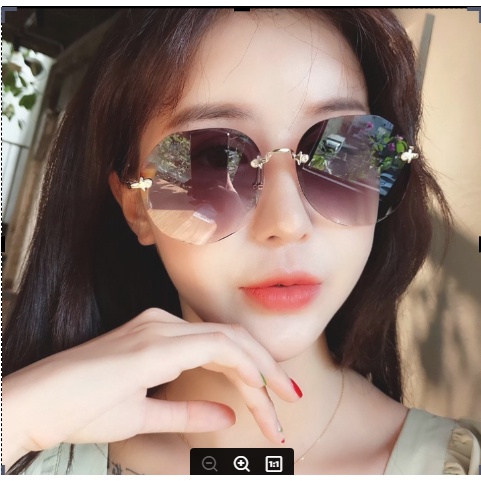 Kacamata Fashion Wanita Gaya Korea Frameless Kacamata Hitam Bulat Sunglasses Women Anti Silau UV Original