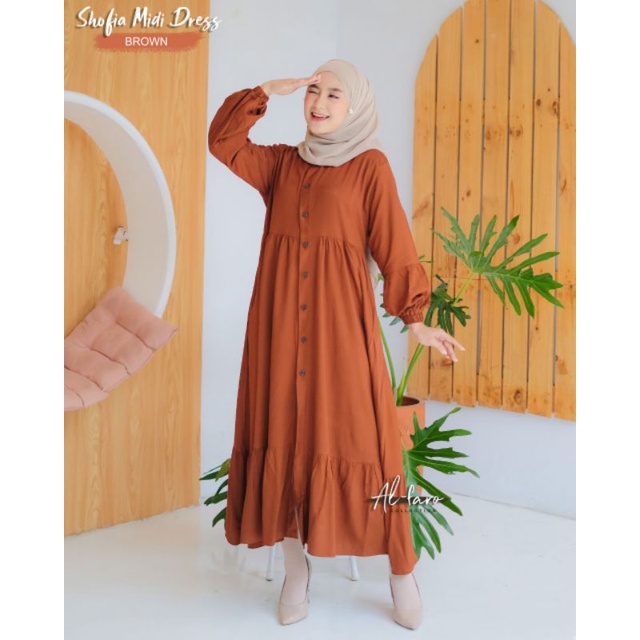 NEW ARRIVAL SHOFIA MIDI DRESS ORIGINAL BY AL FARO COLLECTION/MIDI DRESS KATUN TWILL PREMIUM ORI AL F