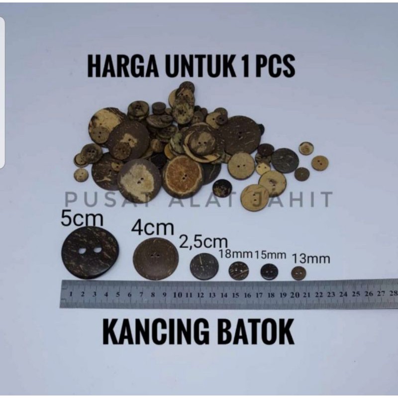 KANCING BAJU KEMEJA BATIK TEMPURUNG BATOK KELAPA LUBANG DUA UKURAN KECIL SEDANG BESAR PER 1 BUAH