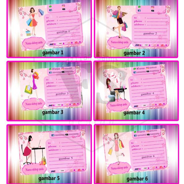 

stiker pengiriman online shop karakter wanita belanja pink