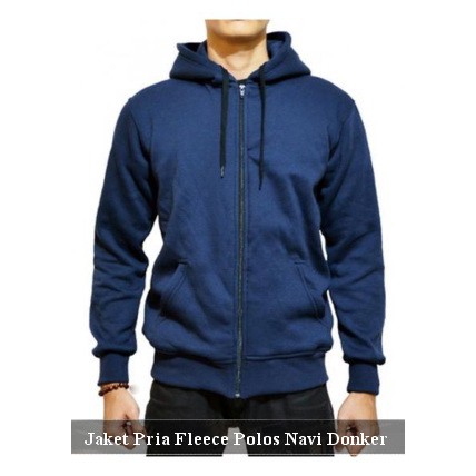 jaket pria polos keren hoodie ziper cowok simple sleting navy donker