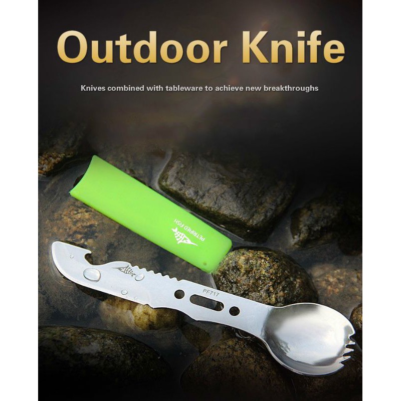 Sendok pisau survival multifungsi peluit outdoor camping EDC tools