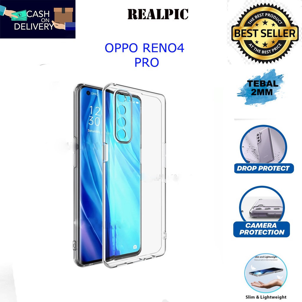 Case OPPO RENO 4 PRO 4G Casing Clear HD KETEBALAN 2MM BENING TRANSPARAN TPU Premium Softcase