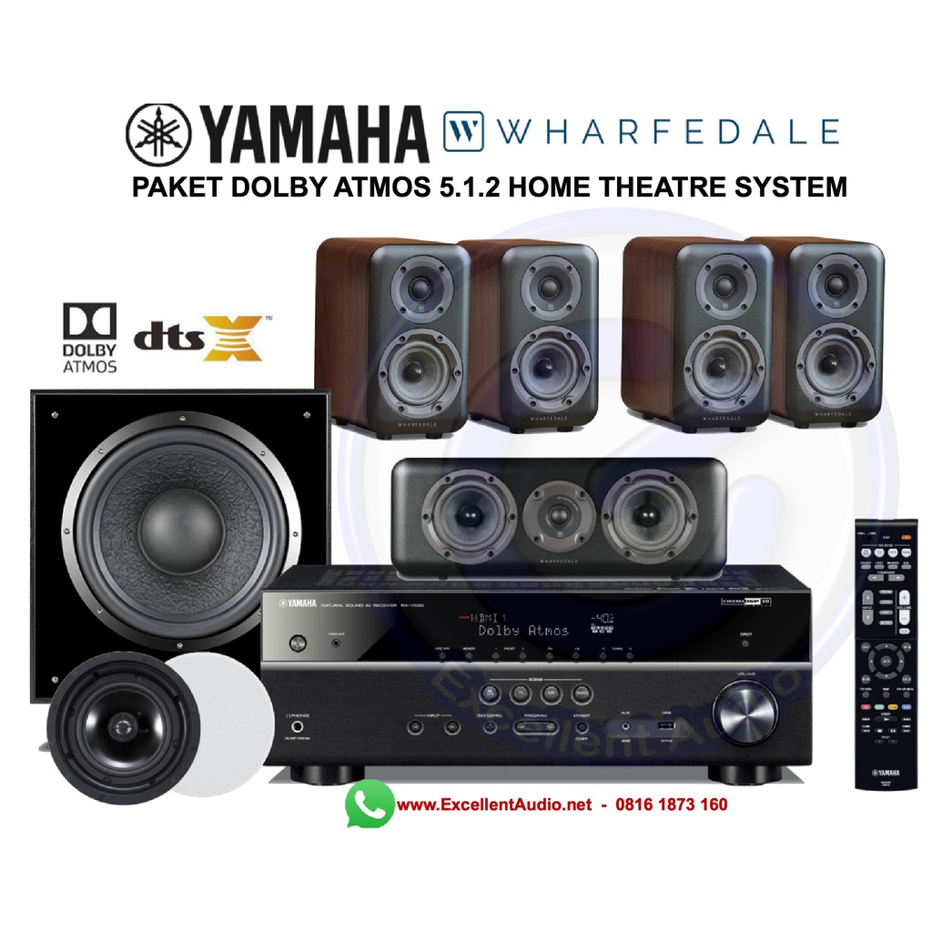 Paket Yamaha RXV585 RXV 585 RX V585 Wharfedale D300 Dolby Atmos home theatre