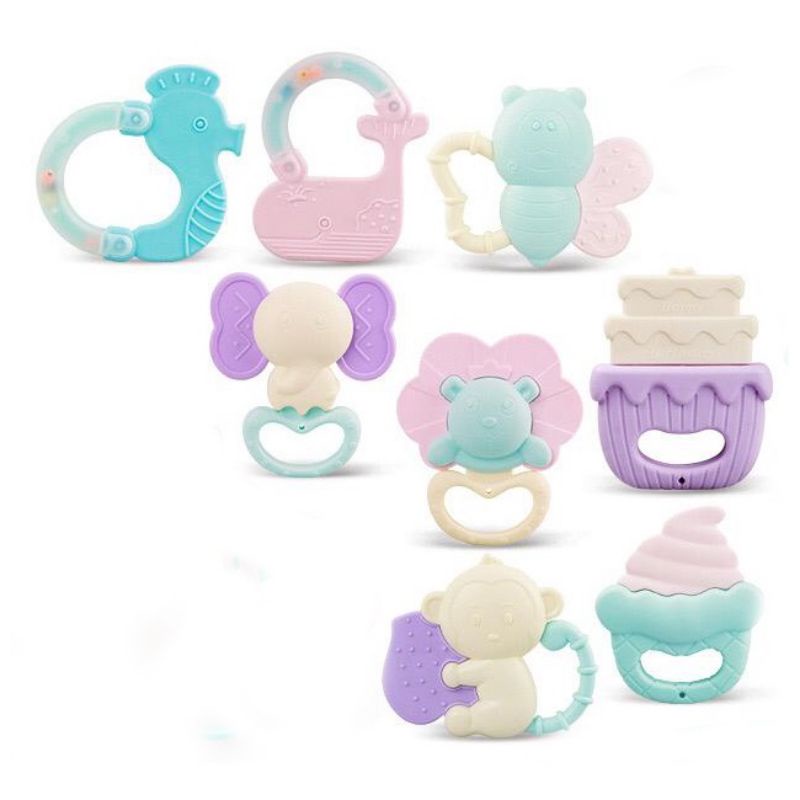 Mainan Bayi Edukasi Baby Rattle Shaking Bell Toy Teether Silikon Plastik